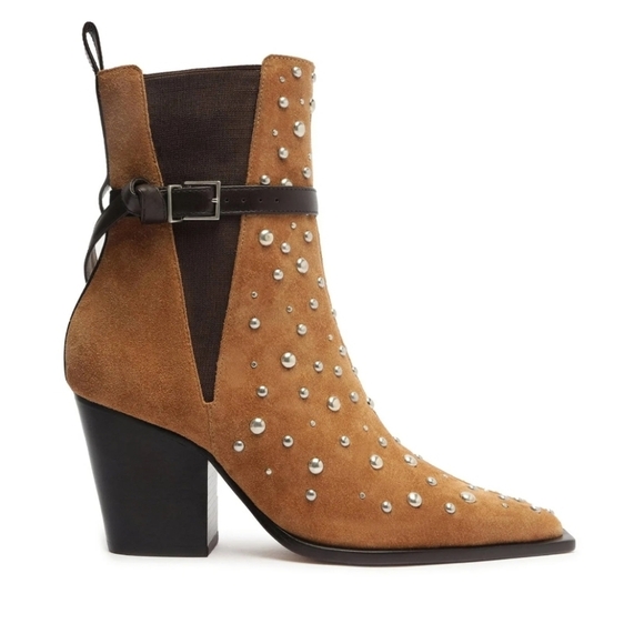 🤎🔹️SCHUTZ🔹️dark Brown Kelsey Suede Studded Ankle Boots